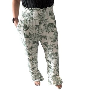 Chaser Tropical Floral Green Ribbed High- Rise Women's Pants- Size Small NWT